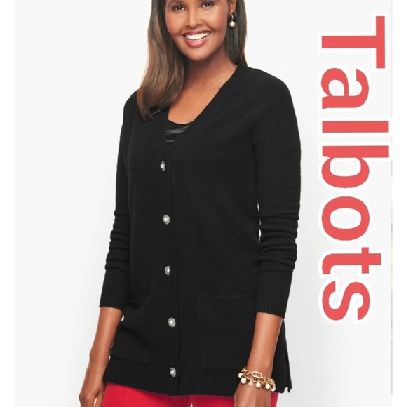 👀50% OFF🖤 NWT‼️ GORGEOUS Talbots brand Pearlize Button Down V-Neck Cardigan - Picture 3 of 9
